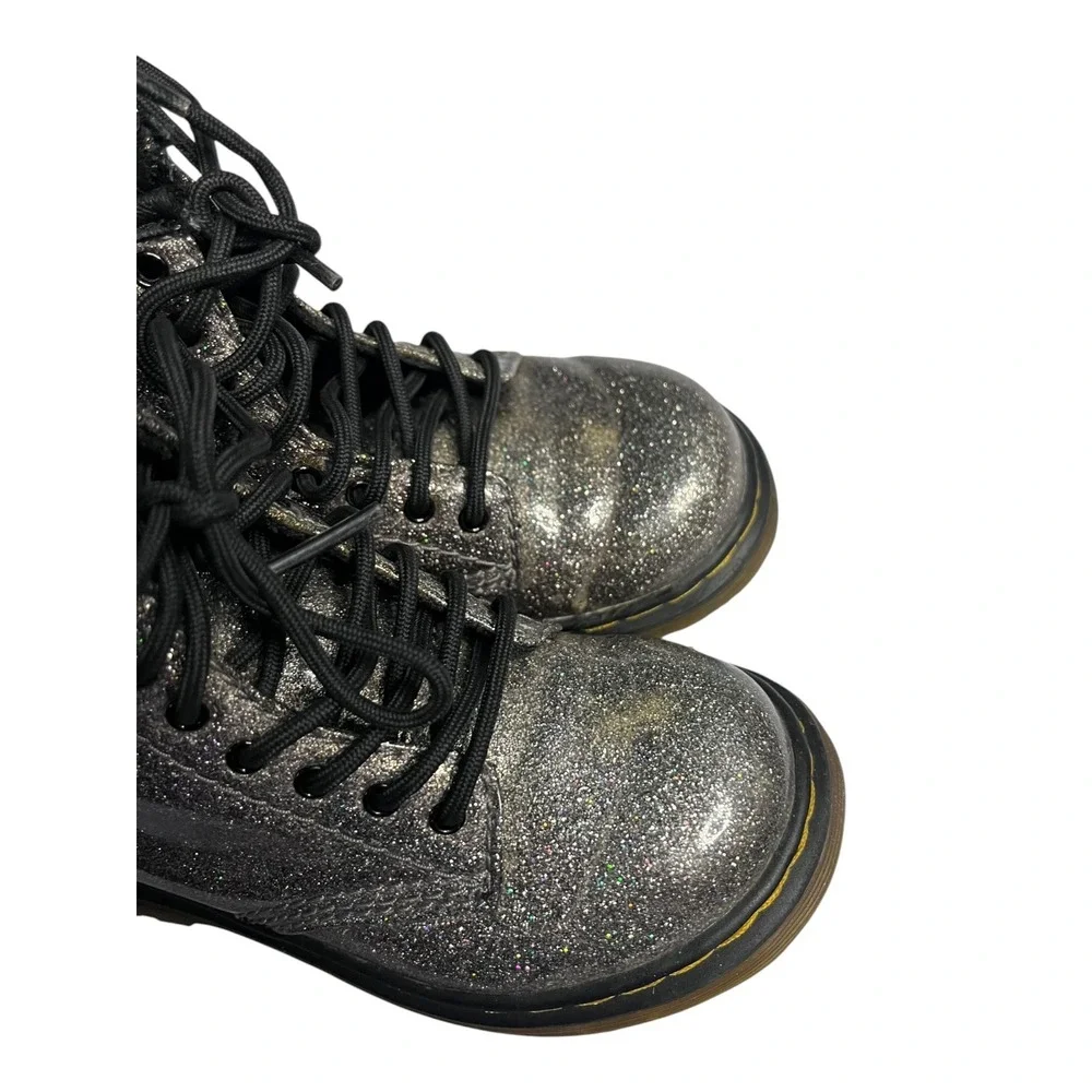 Dr. Martens 1460 Glitter J Silver Sparkle Lace Up Zip Combat Boots Kids Size 8